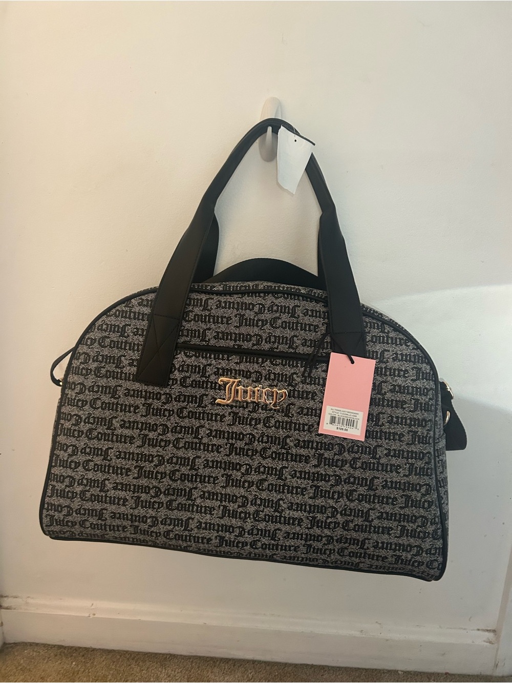 Juicy Couture Black & Gray Monogram Weekender Bag with Gold Logo